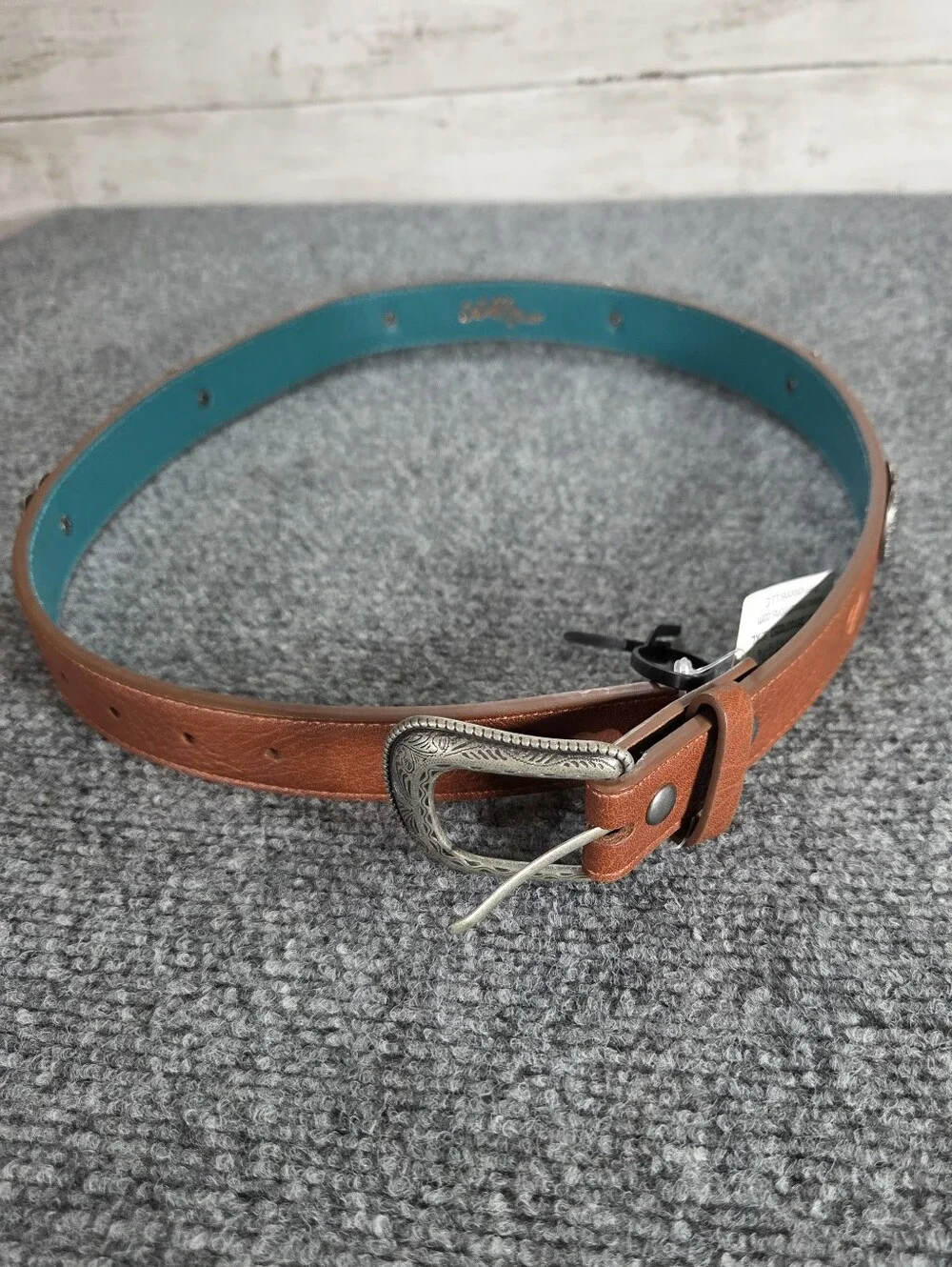 Catchfly Studio Women’s XL Western Heart Concho Belt Brown Teal Faux Leather